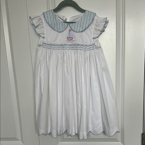 Nautical White Dress with Sailboat Embroidery